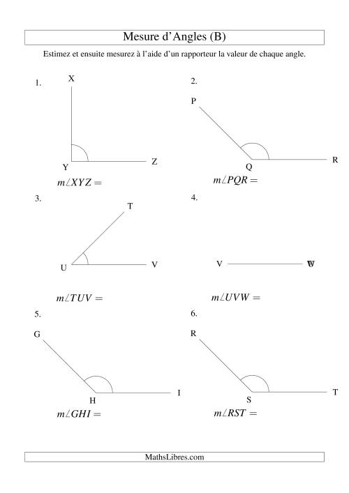 Mesure d'angles entre 0° et 180° (intervalles de 45°) (B)