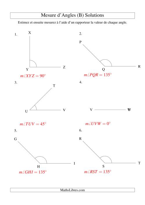 Mesure d'angles entre 0° et 180° (intervalles de 45°) (B) page 2