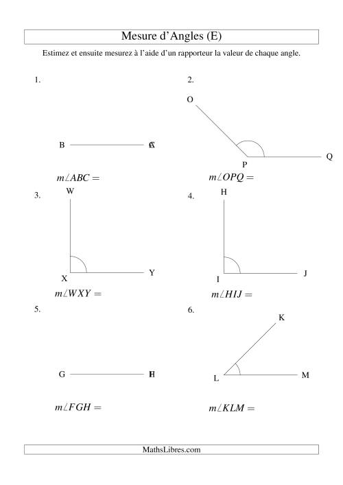 Mesure d'angles entre 0° et 180° (intervalles de 45°) (E)