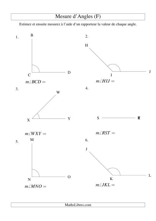 Mesure d'angles entre 0° et 180° (intervalles de 45°) (F)