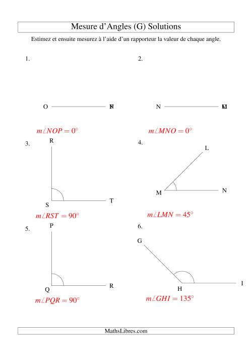 Mesure d'angles entre 0° et 180° (intervalles de 45°) (G) page 2