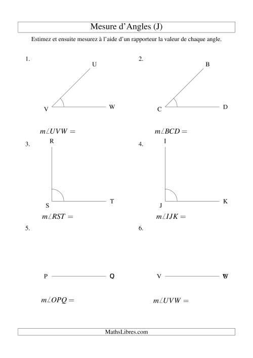 Mesure d'angles entre 0° et 180° (intervalles de 45°) (J)