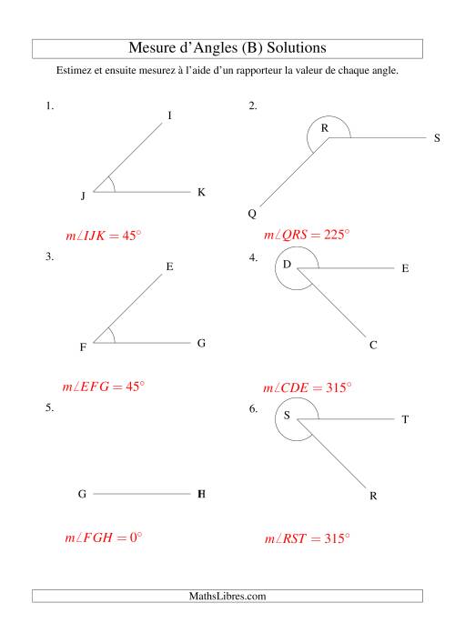Mesure d'angles entre 0° et 360° (intervalles de 45°) (B) page 2