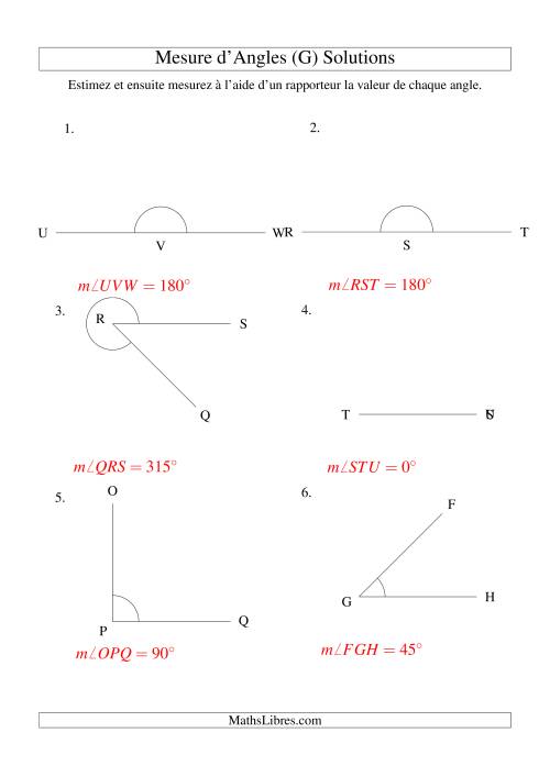 Mesure d'angles entre 0° et 360° (intervalles de 45°) (G) page 2