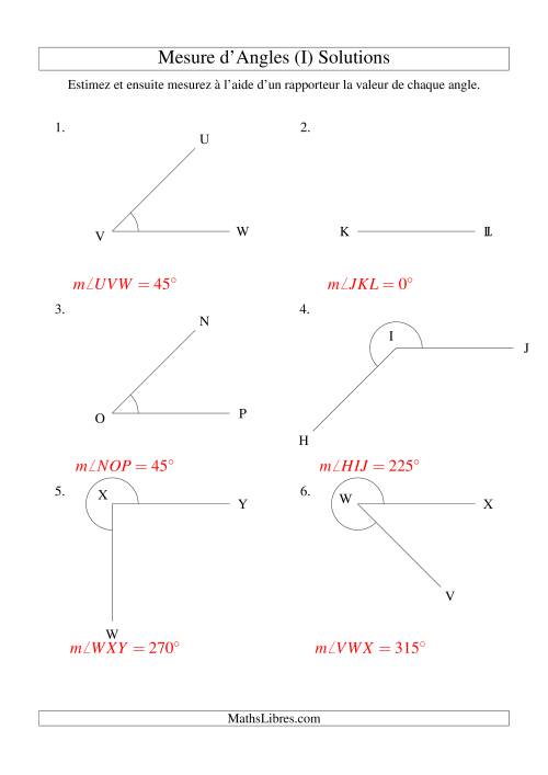 Mesure d'angles entre 0° et 360° (intervalles de 45°) (I) page 2
