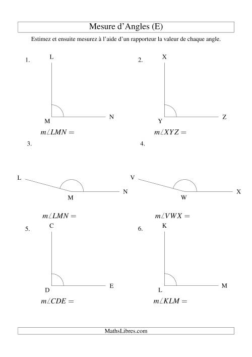 Mesure d'angles entre 90° et 180° (intervalles de 15°) (E)