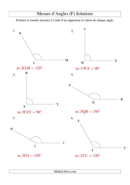 Mesure d'angles entre 90° et 180° (intervalles de 30°) (F) page 2