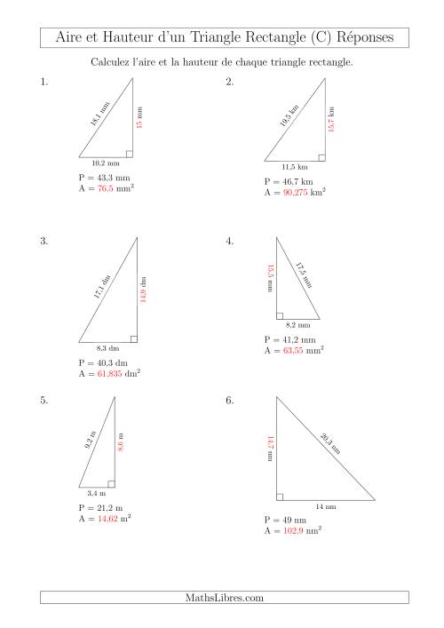 Calcul de l'Aire et Hauteur d'un Triangle Rectangle (C) page 2