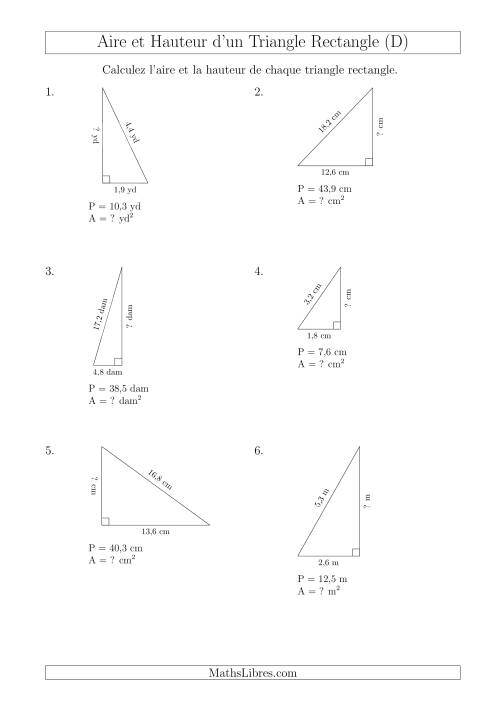 Calcul de l'Aire et Hauteur d'un Triangle Rectangle (D)