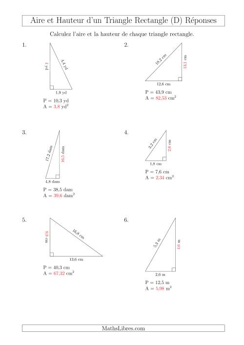 Calcul de l'Aire et Hauteur d'un Triangle Rectangle (D) page 2