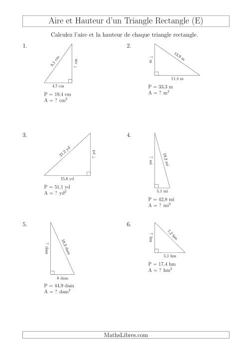Calcul de l'Aire et Hauteur d'un Triangle Rectangle (E)