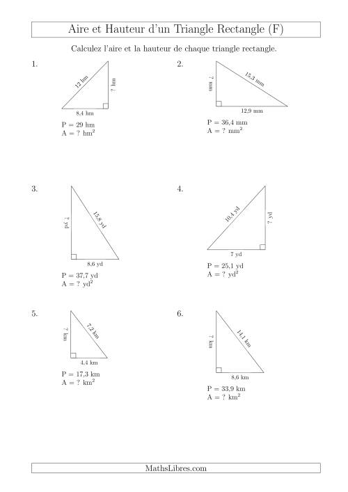 Calcul de l'Aire et Hauteur d'un Triangle Rectangle (F)