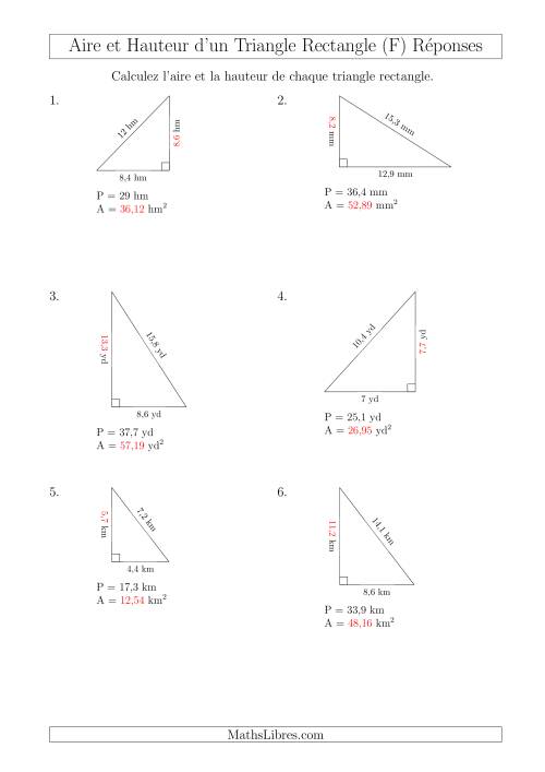 Calcul de l'Aire et Hauteur d'un Triangle Rectangle (F) page 2
