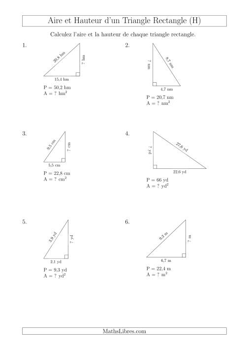 Calcul de l'Aire et Hauteur d'un Triangle Rectangle (H)