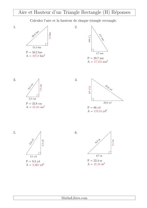 Calcul de l'Aire et Hauteur d'un Triangle Rectangle (H) page 2