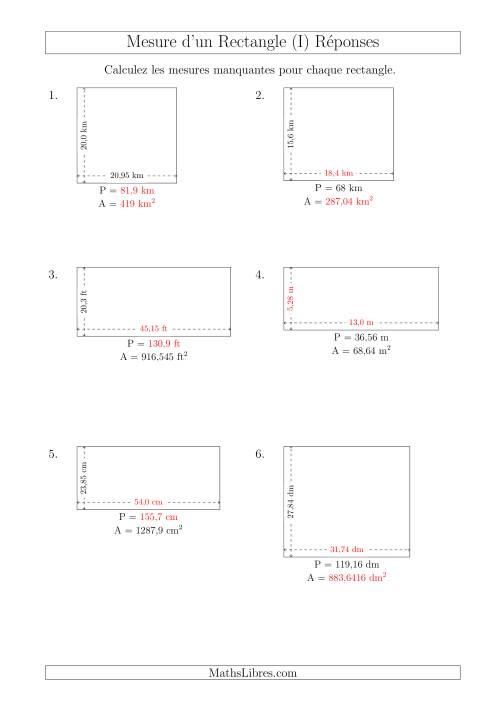 Calcul de l'Aire, Périmètre, Longueur ou Largeur des Rectangles (Avec de Larges Nombres Entiers) (I) page 2