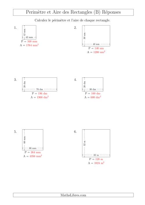 Calcul du Périmètre et de l'Aire des Rectangles (Avec de Larges Nombres Entiers) (B) page 2