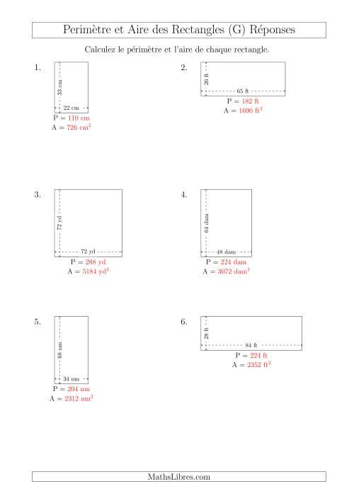 Calcul du Périmètre et de l'Aire des Rectangles (Avec de Larges Nombres Entiers) (G) page 2