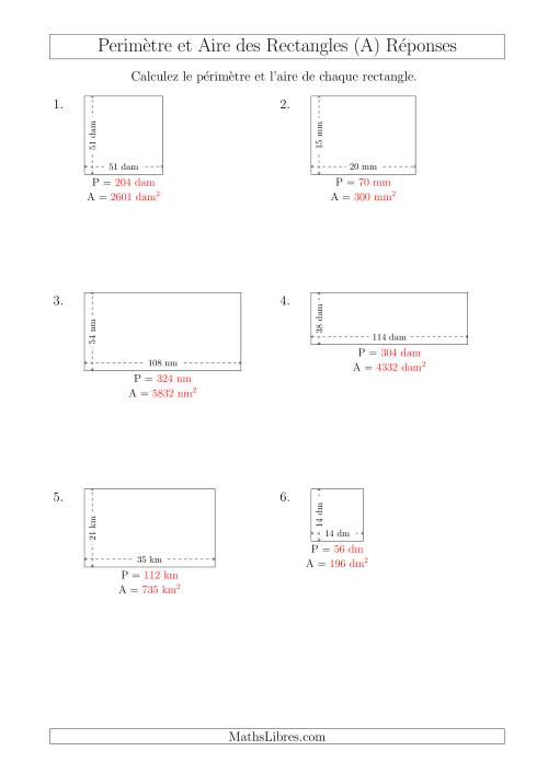 Calcul du Périmètre et de l'Aire des Rectangles (Avec de Larges Nombres Entiers) (Tout) page 2