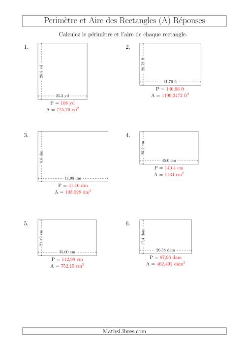 Calcul du Périmètre et de l'Aire des Rectangles (Avec des Nombres Décimaux) (A) page 2
