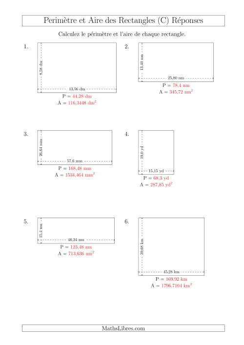 Calcul du Périmètre et de l'Aire des Rectangles (Avec des Nombres Décimaux) (C) page 2