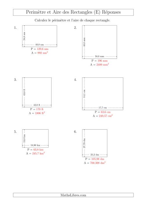 Calcul du Périmètre et de l'Aire des Rectangles (Avec des Nombres Décimaux) (E) page 2