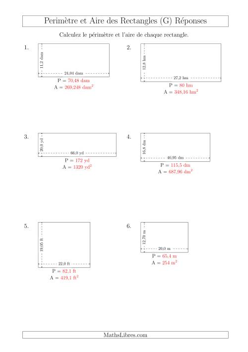 Calcul du Périmètre et de l'Aire des Rectangles (Avec des Nombres Décimaux) (G) page 2