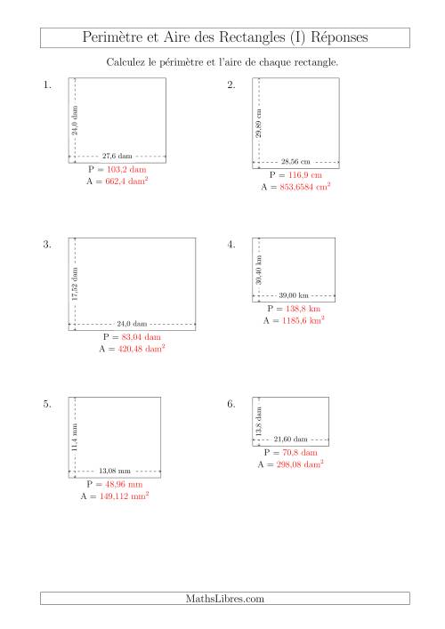 Calcul du Périmètre et de l'Aire des Rectangles (Avec des Nombres Décimaux) (I) page 2