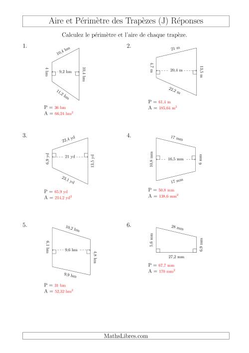 Calcul de l'Aire et du Périmètre des Trapèzes (Plus Grands Nombres) (J) page 2