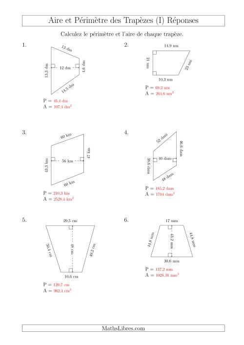 Calcul de l'Aire et du Périmètre des Trapèzes (Nombres Mêmes Plus Grands) (I) page 2