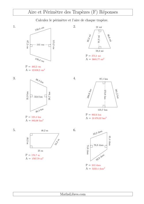 Calcul de l'Aire et du Périmètre des Trapèzes (Plus Grands Nombres Encore) (F) page 2