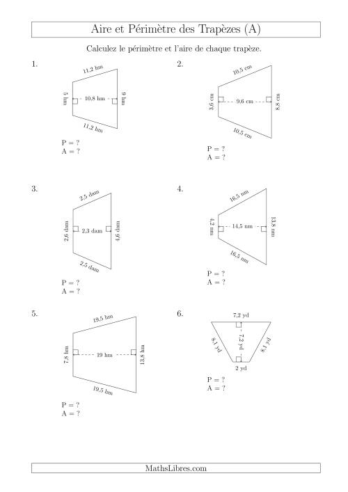 Calcul de l'Aire et du Périmètre des Trapèzes Isocèles (A)