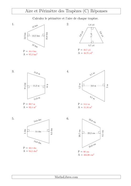 Calcul de l'Aire et du Périmètre des Trapèzes Isocèles (C) page 2