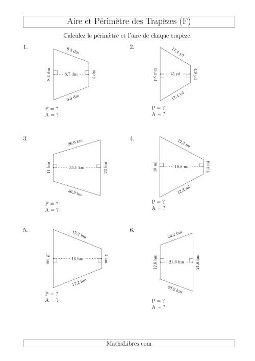 Calcul de l'Aire et du Périmètre des Trapèzes Isocèles (F)