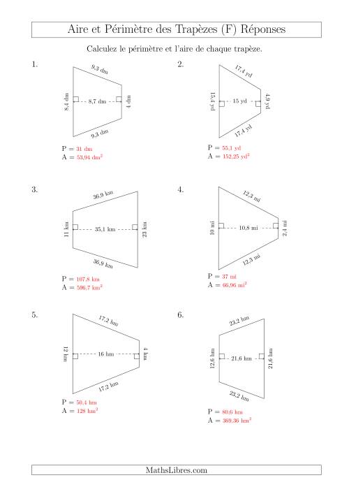Calcul de l'Aire et du Périmètre des Trapèzes Isocèles (F) page 2
