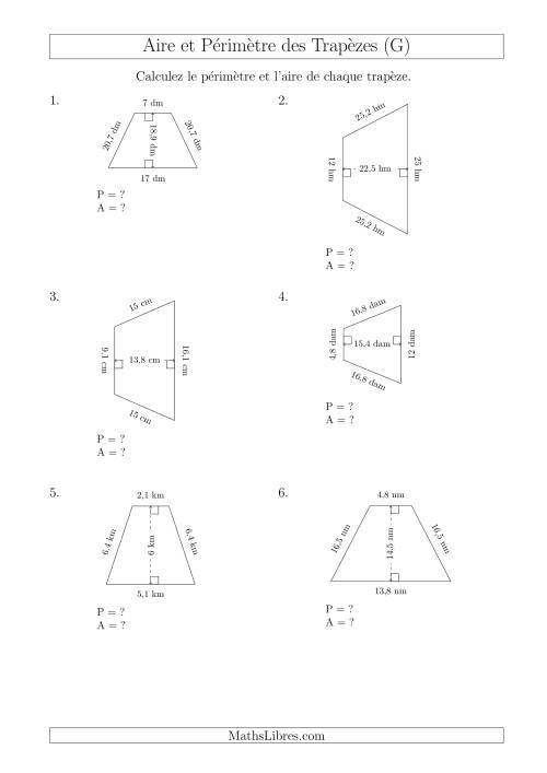 Calcul de l'Aire et du Périmètre des Trapèzes Isocèles (G)