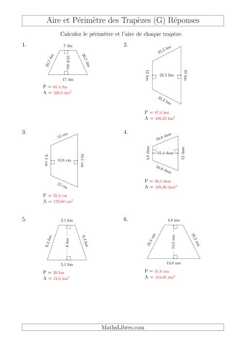 Calcul de l'Aire et du Périmètre des Trapèzes Isocèles (G) page 2