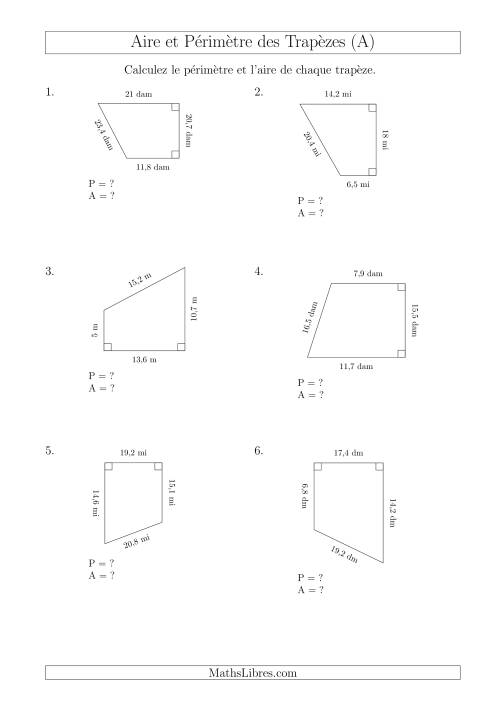 Calcul de l'Aire et du Périmètre des Trapèzes Rectangles (A)
