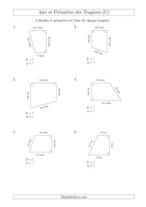 Calcul de l'Aire et du Périmètre des Trapèzes Rectangles (C)