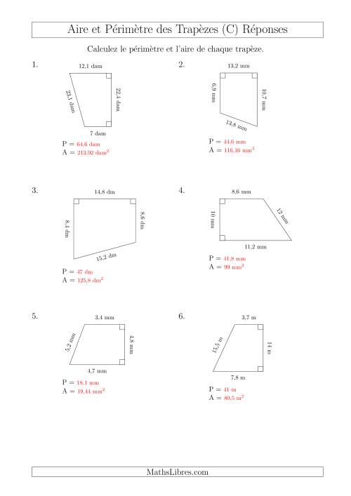 Calcul de l'Aire et du Périmètre des Trapèzes Rectangles (C) page 2