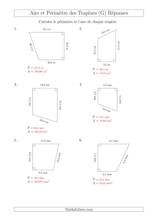 Calcul de l'Aire et du Périmètre des Trapèzes Rectangles (G) page 2
