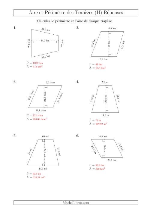 Calcul de l'Aire et du Périmètre des Trapèzes Scalènes (H) page 2