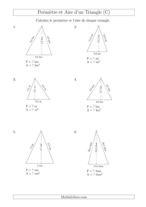 Calcul de l'Aire et du Périmètre d'un Triangle Aigu (C)