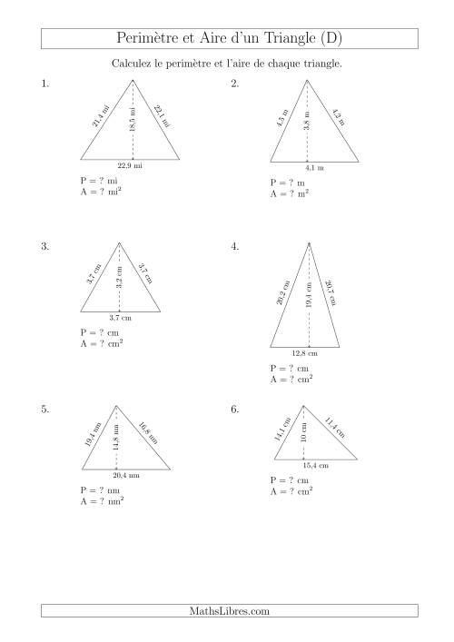 Calcul de l'Aire et du Périmètre d'un Triangle Aigu (D)