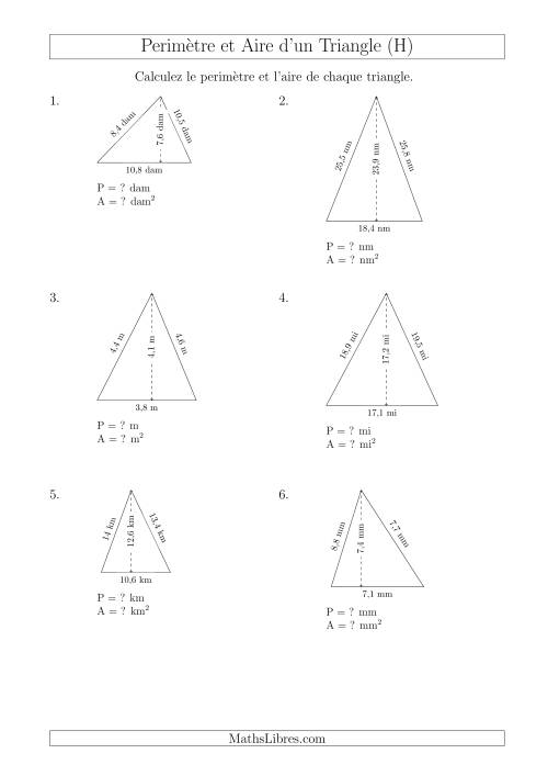 Calcul de l'Aire et du Périmètre d'un Triangle Aigu (H)