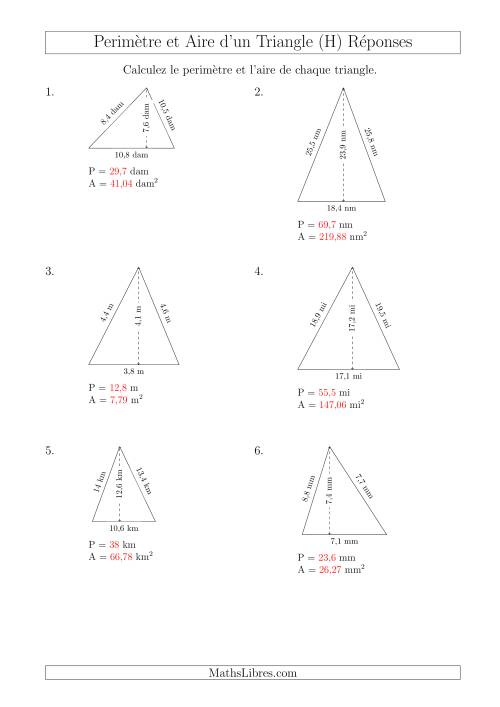 Calcul de l'Aire et du Périmètre d'un Triangle Aigu (H) page 2