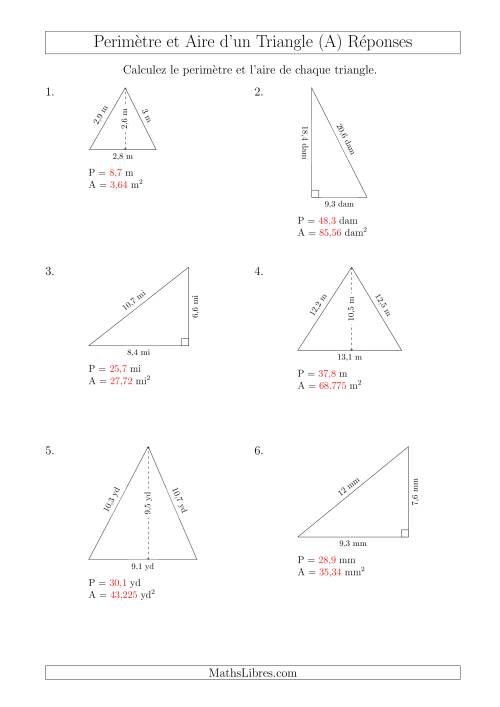 Calcul de l'Aire et du Périmètre des Triangles Aigu et Rectangle (A) page 2