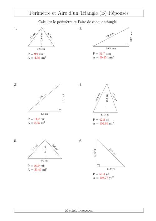 Calcul de l'Aire et du Périmètre des Triangles Aigu et Rectangle (B) page 2