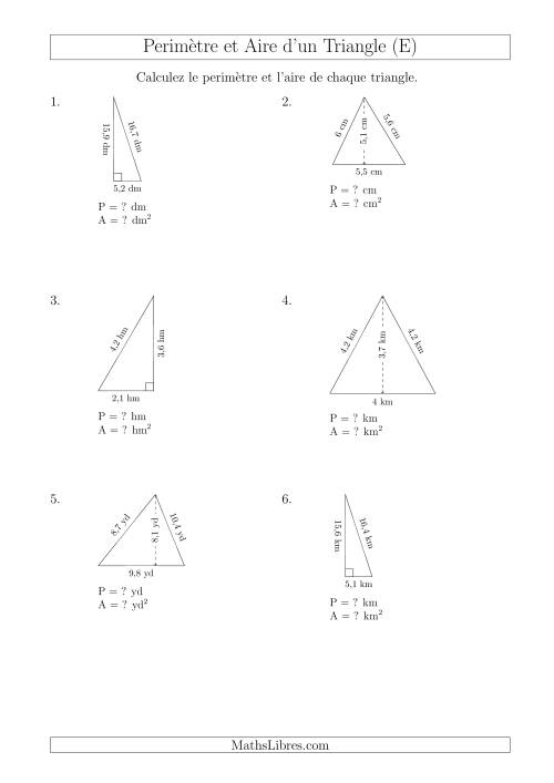 Calcul de l'Aire et du Périmètre des Triangles Aigu et Rectangle (E)