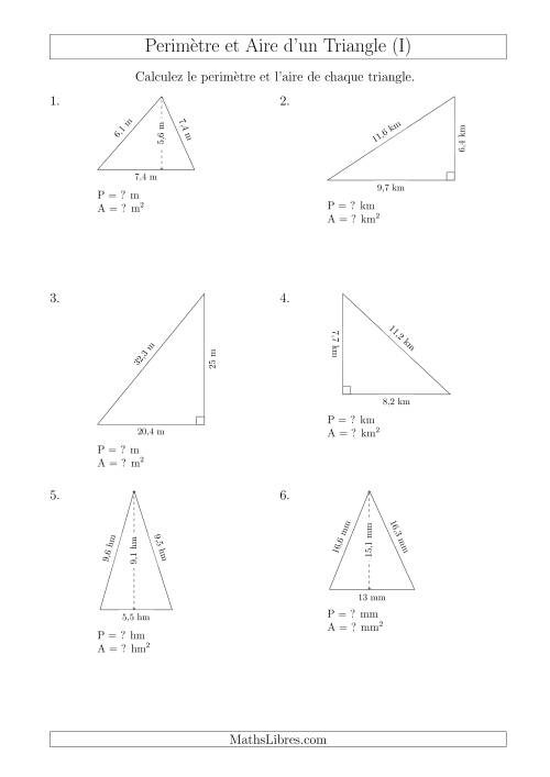 Calcul de l'Aire et du Périmètre des Triangles Aigu et Rectangle (I)